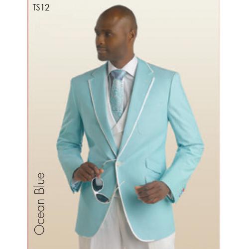 E. J. Samuel Ocean Blue Wool Vested Suit TS12